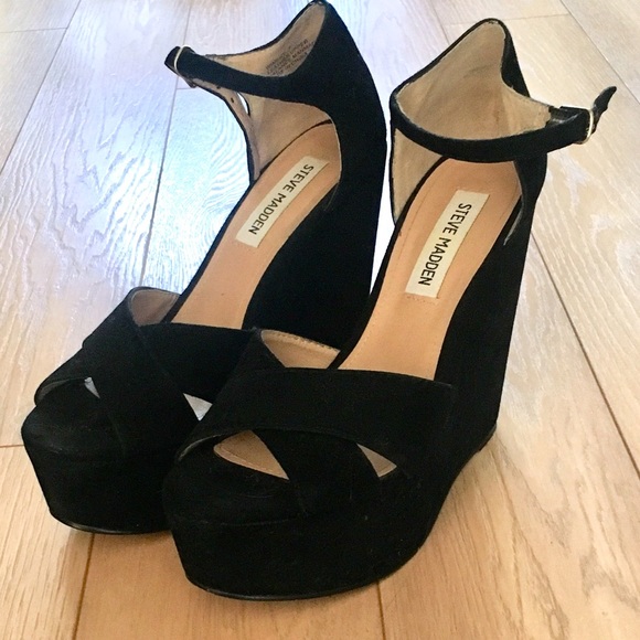 Steve Madden Shoes - Steve Madden Black Suede Wedges